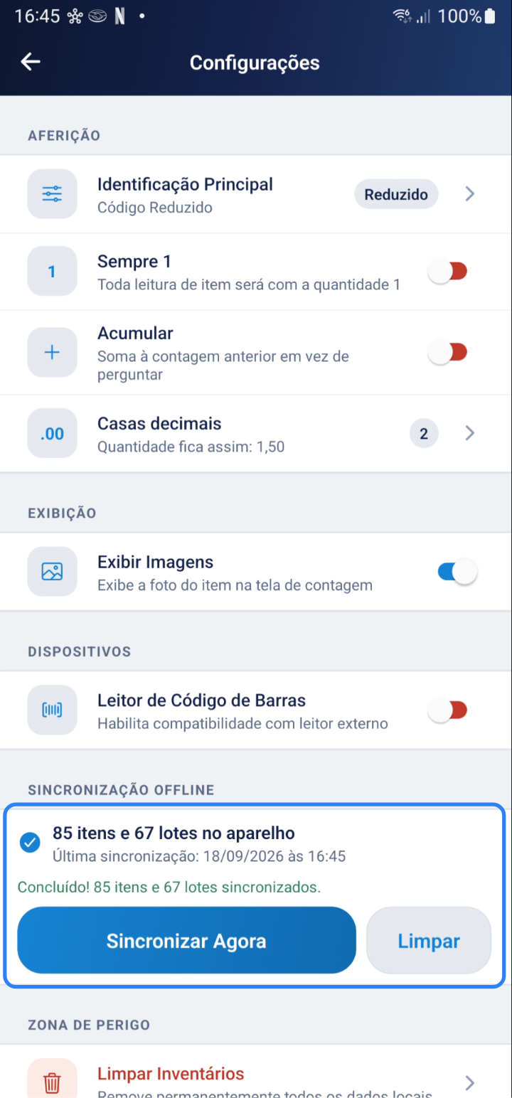 Tela do aplicativo em modo offline com dados armazenados localmente