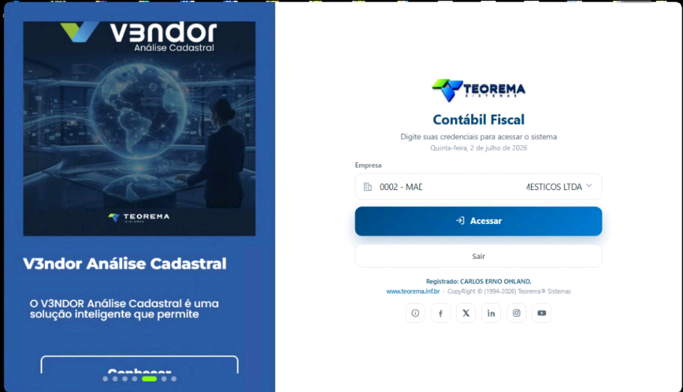 Tela de seleção de empresa com dropdown e botão Acessar