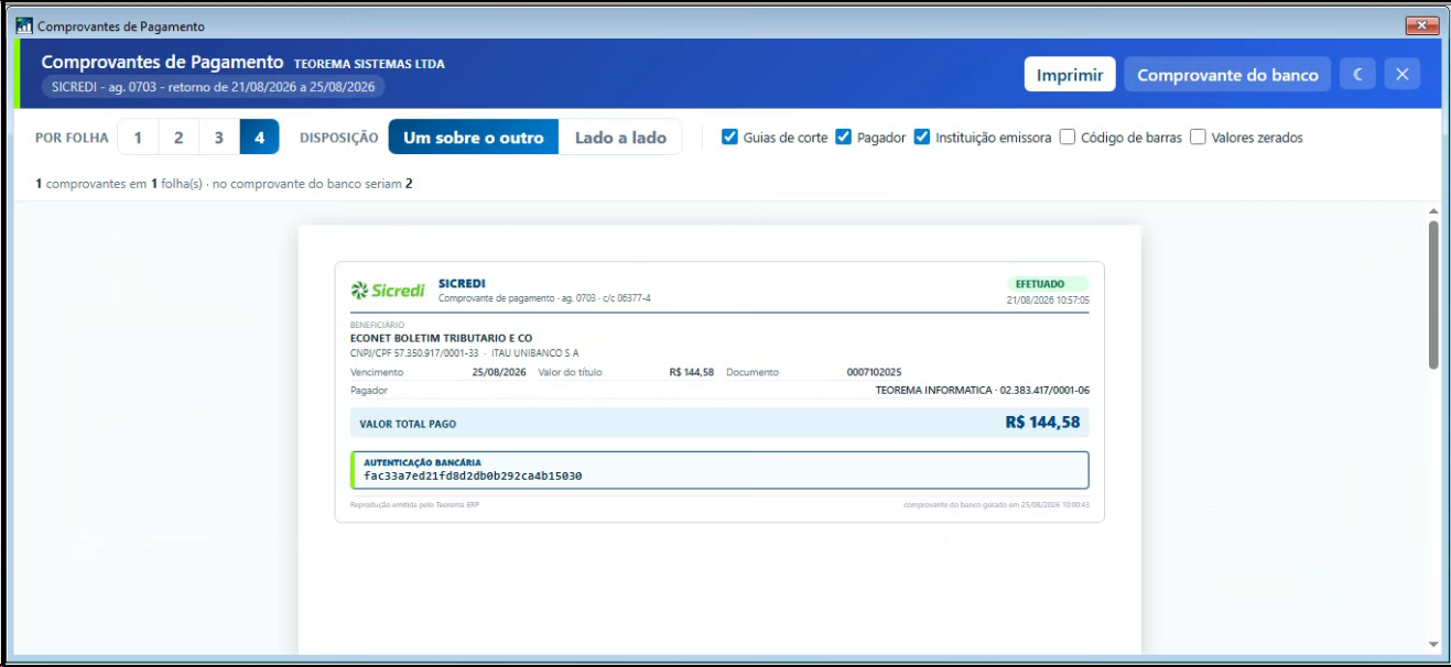 Exemplo de comprovante em formato compacto