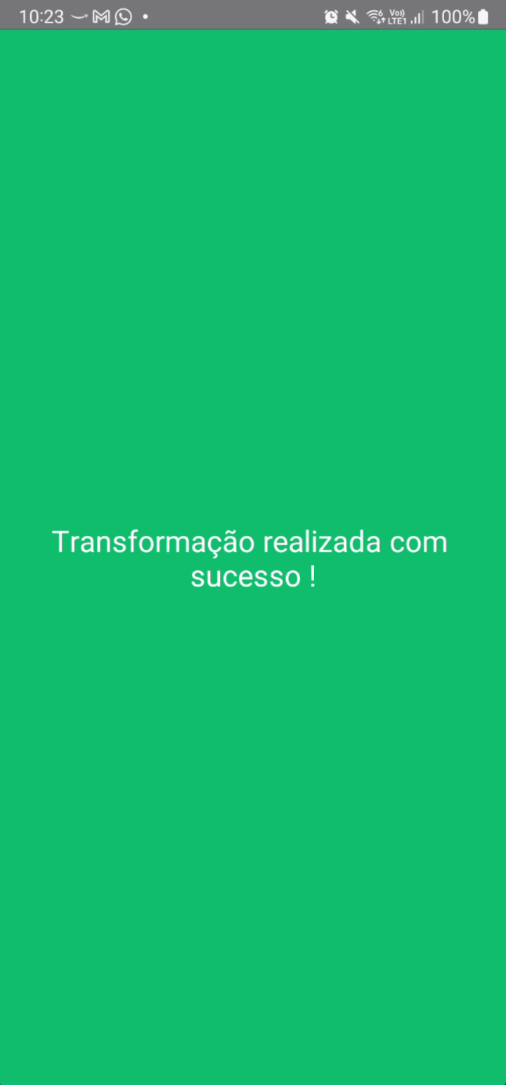 Mensagem de sucesso confirmando conclusão do lançamento