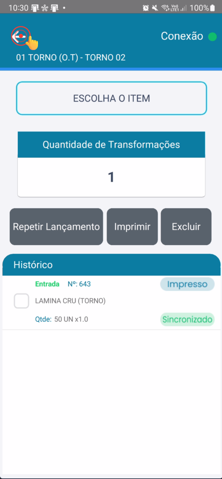 Navegação de volta com seta no canto superior esquerdo