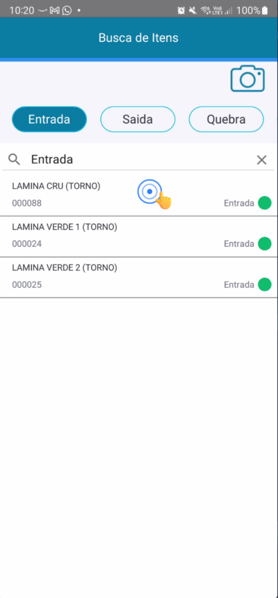Tela de busca de itens para lançamento