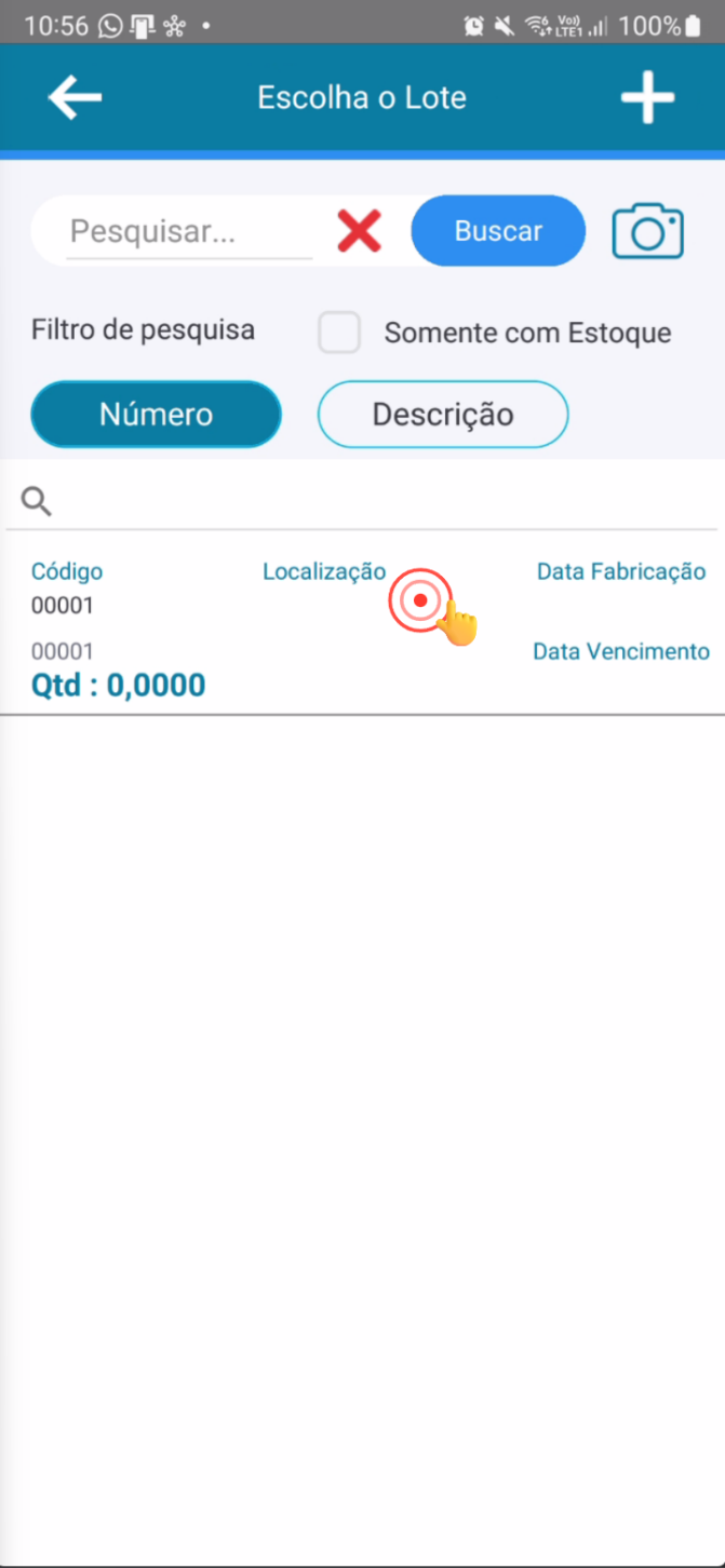Tela de listagem de lotes com informações detalhadas