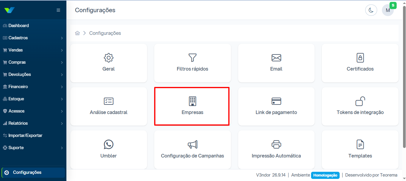 Área de gerenciamento de empresas