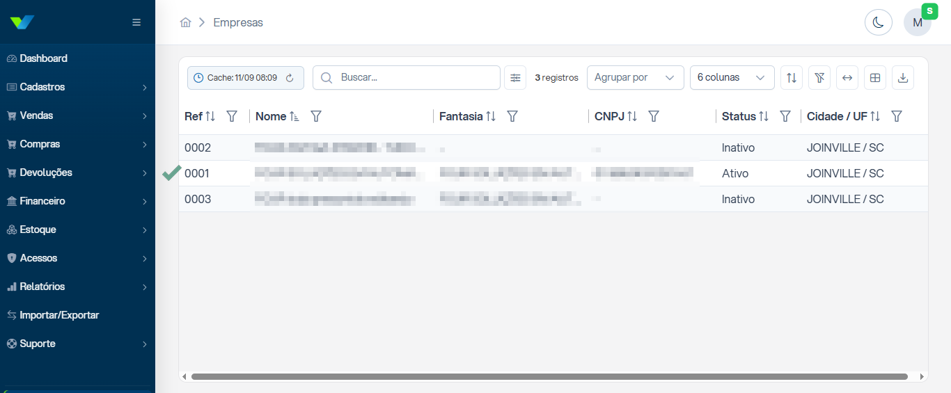 Seleção da empresa no V3ndor