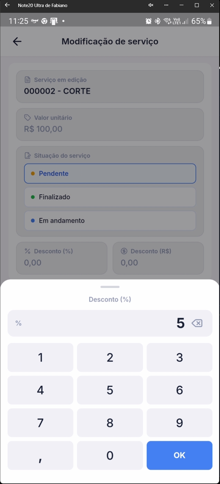 Diálogo para entrada de percentual de desconto