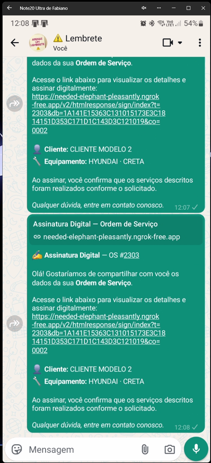 Conversa do WhatsApp com reenvio de link