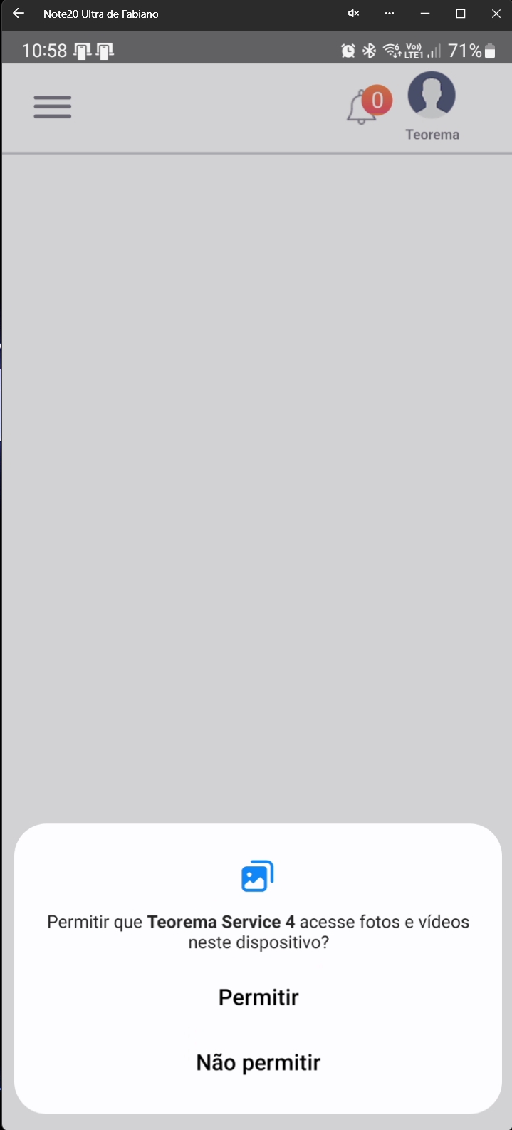 Diálogo de permissão do Android para acesso a galeria de mídia