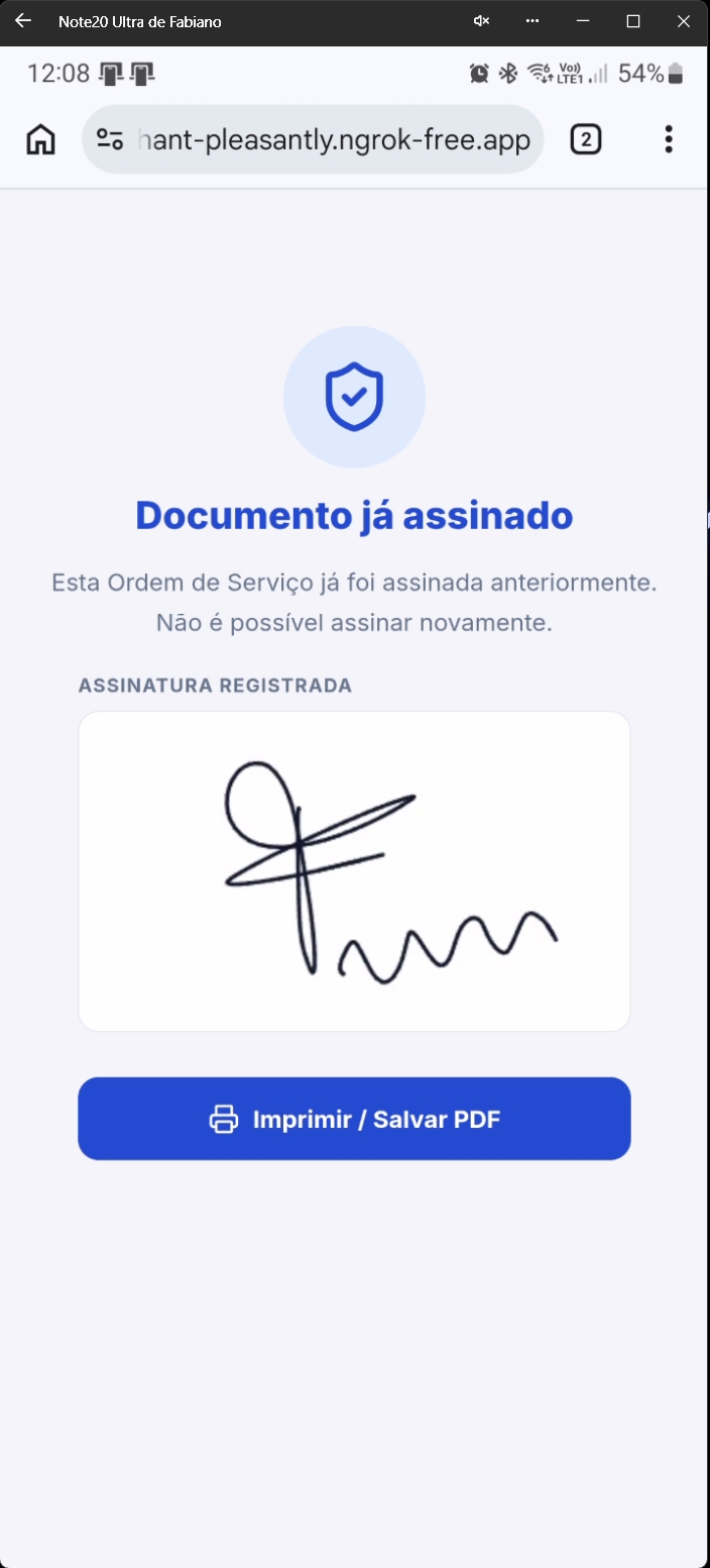 Página web indicando que documento já foi assinado