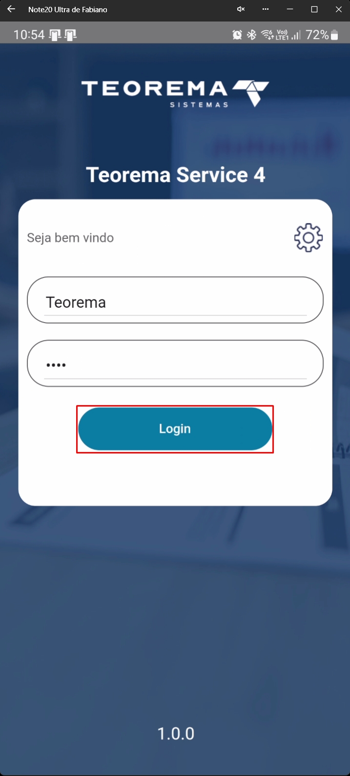 Tela de login com campos de usuário e senha