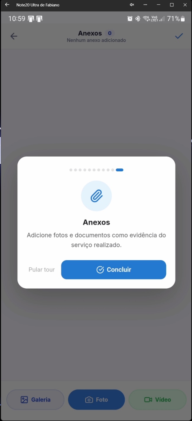 Tour interativo mostrando seção de anexos