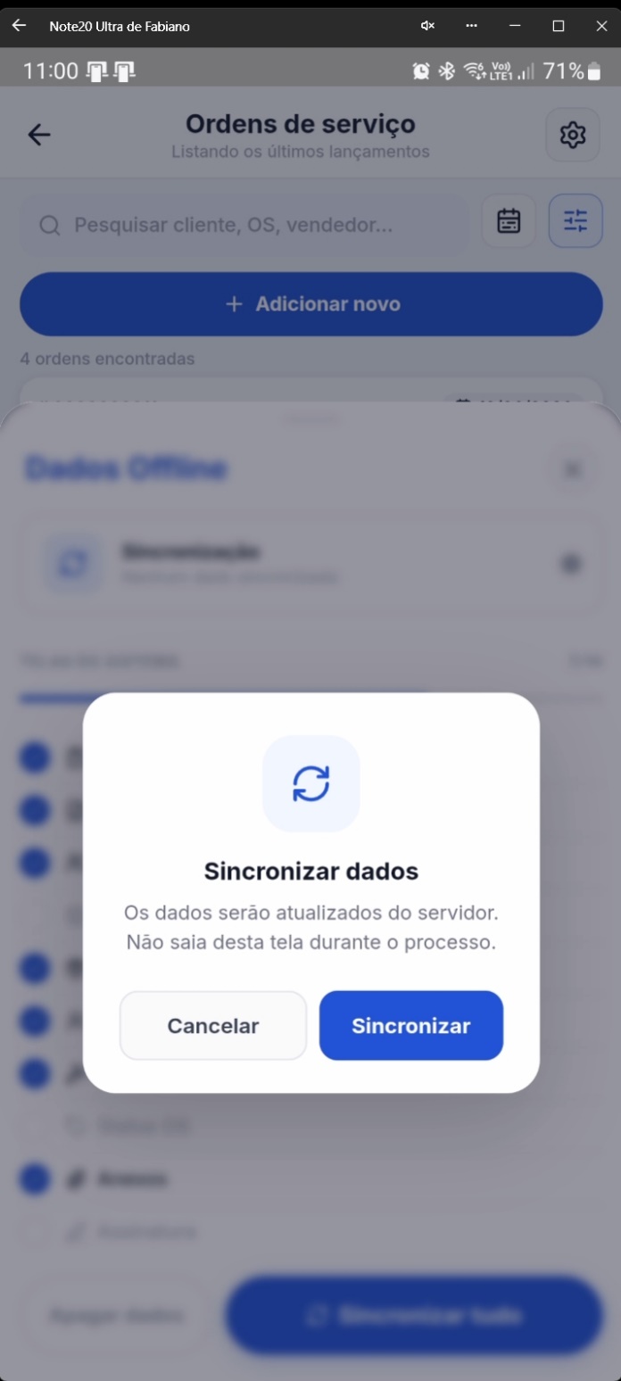 Diálogo de confirmação para sincronização offline