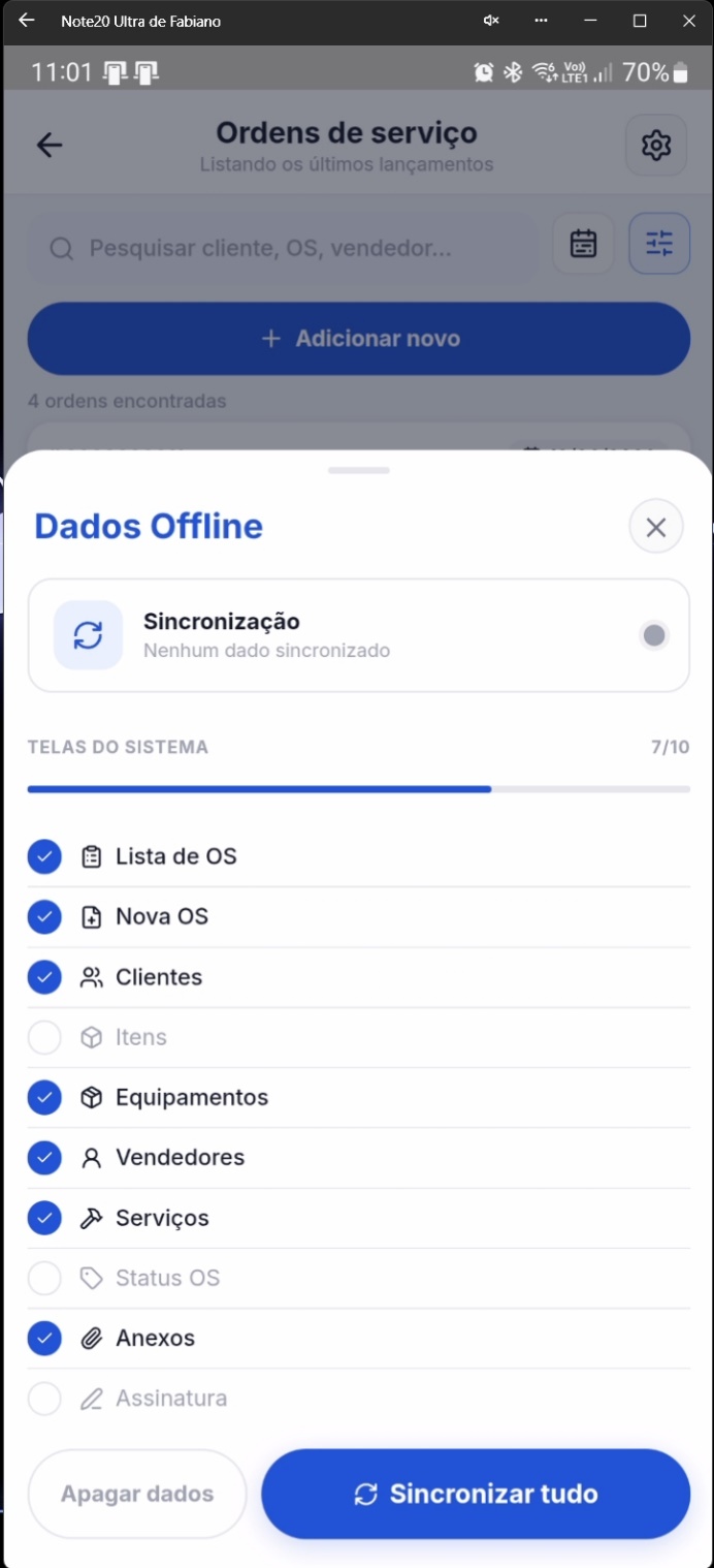 Diálogo de confirmação para exclusão de dados offline