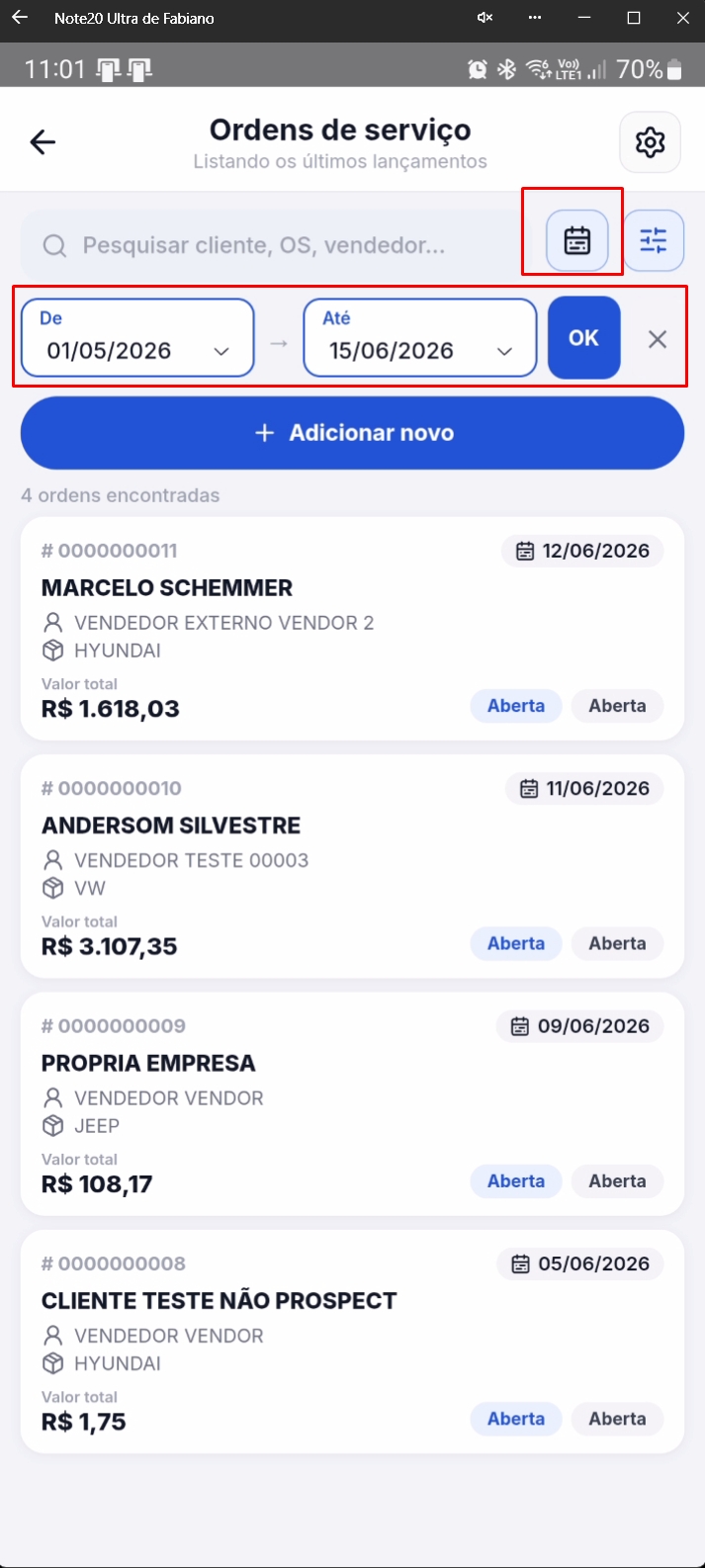 Tela de dados offline após exclusão bem-sucedida