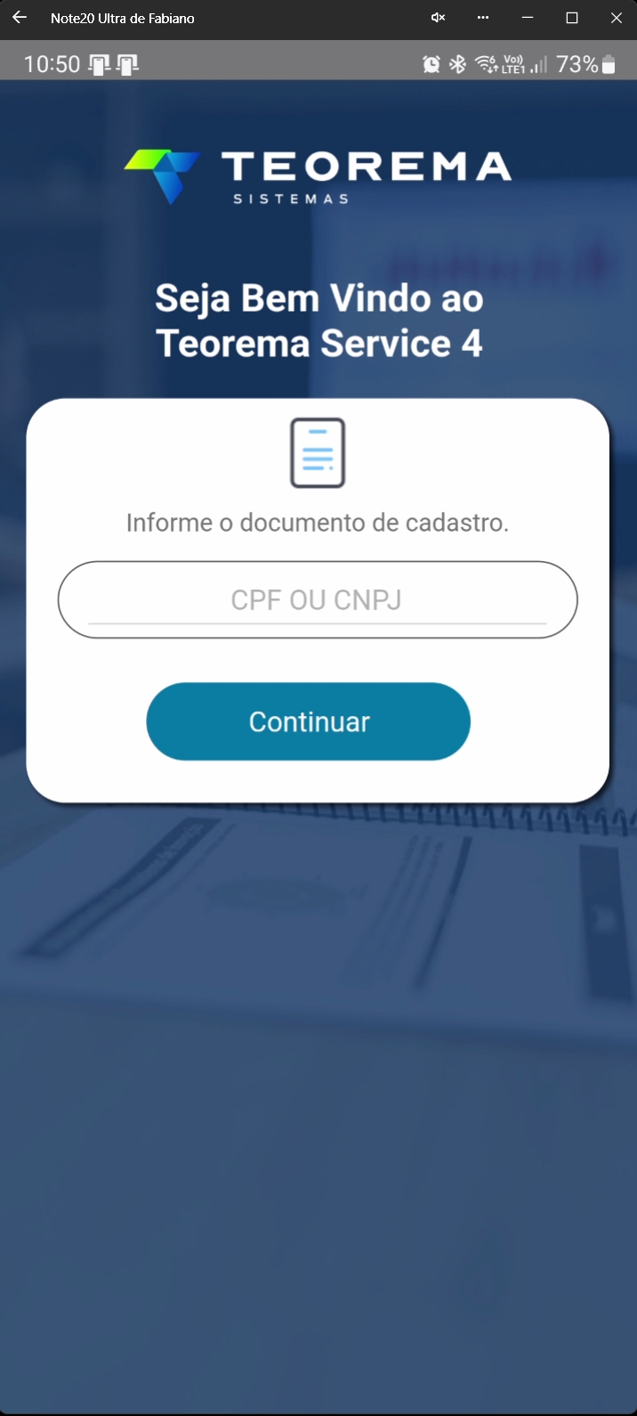 Tela inicial do Teorema Service 4 solicitando CNPJ da empresa