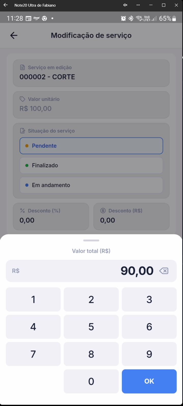 Diálogo para entrada manual do valor total