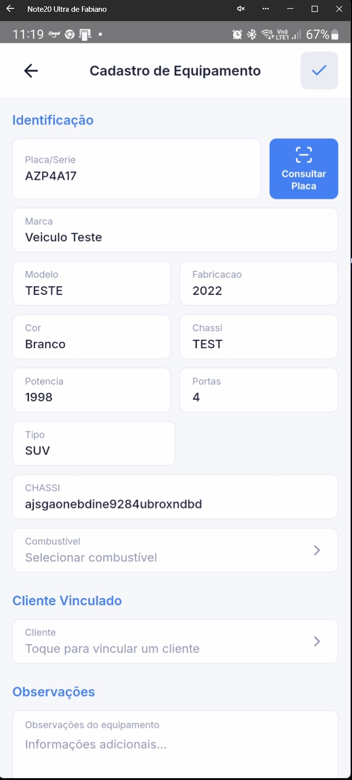 Formulário de cadastro preenchido manualmente