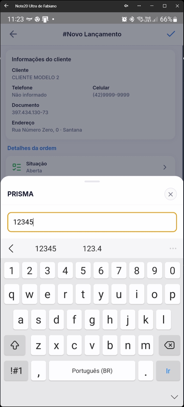 Diálogo para entrada de valor no campo PRISMA