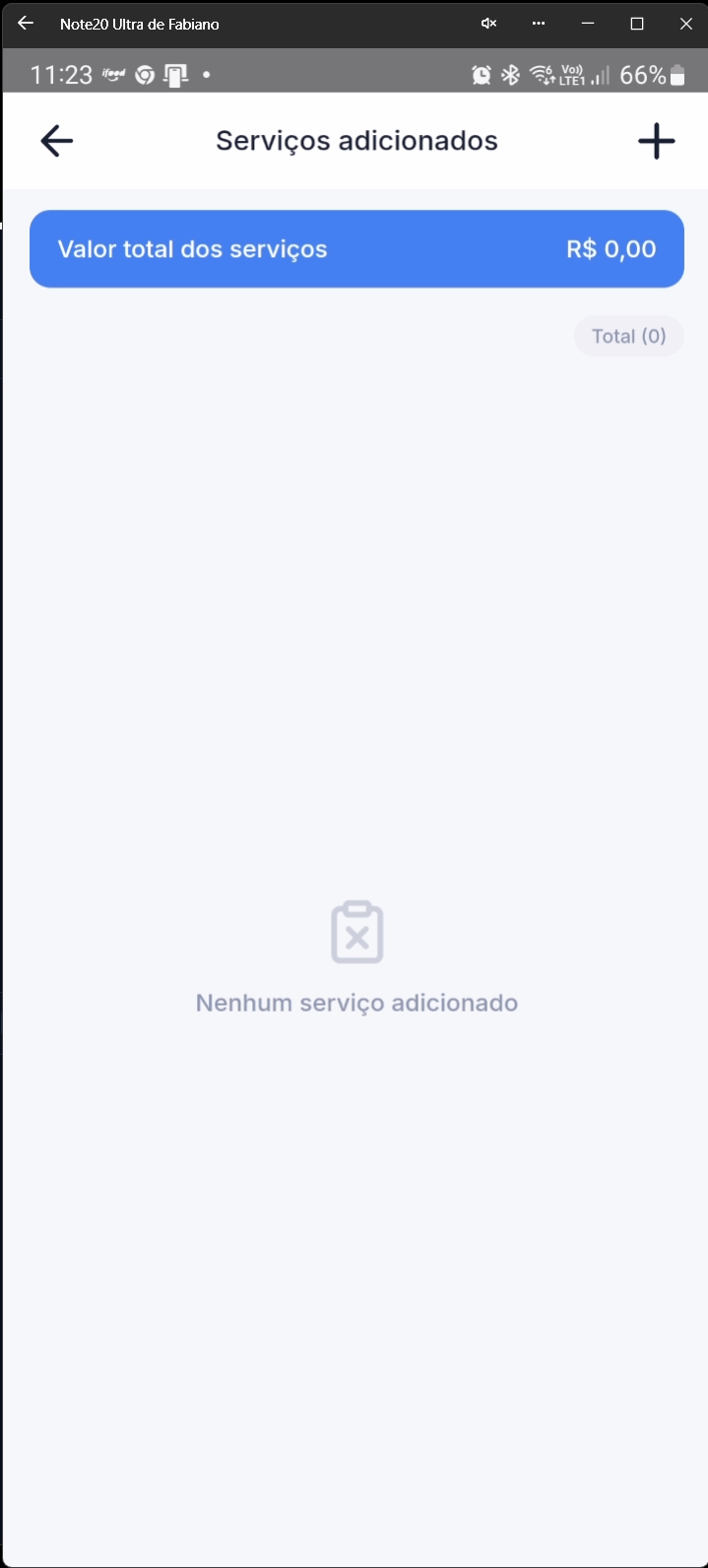 Tela de serviços vazios com destaque para adicionar novo