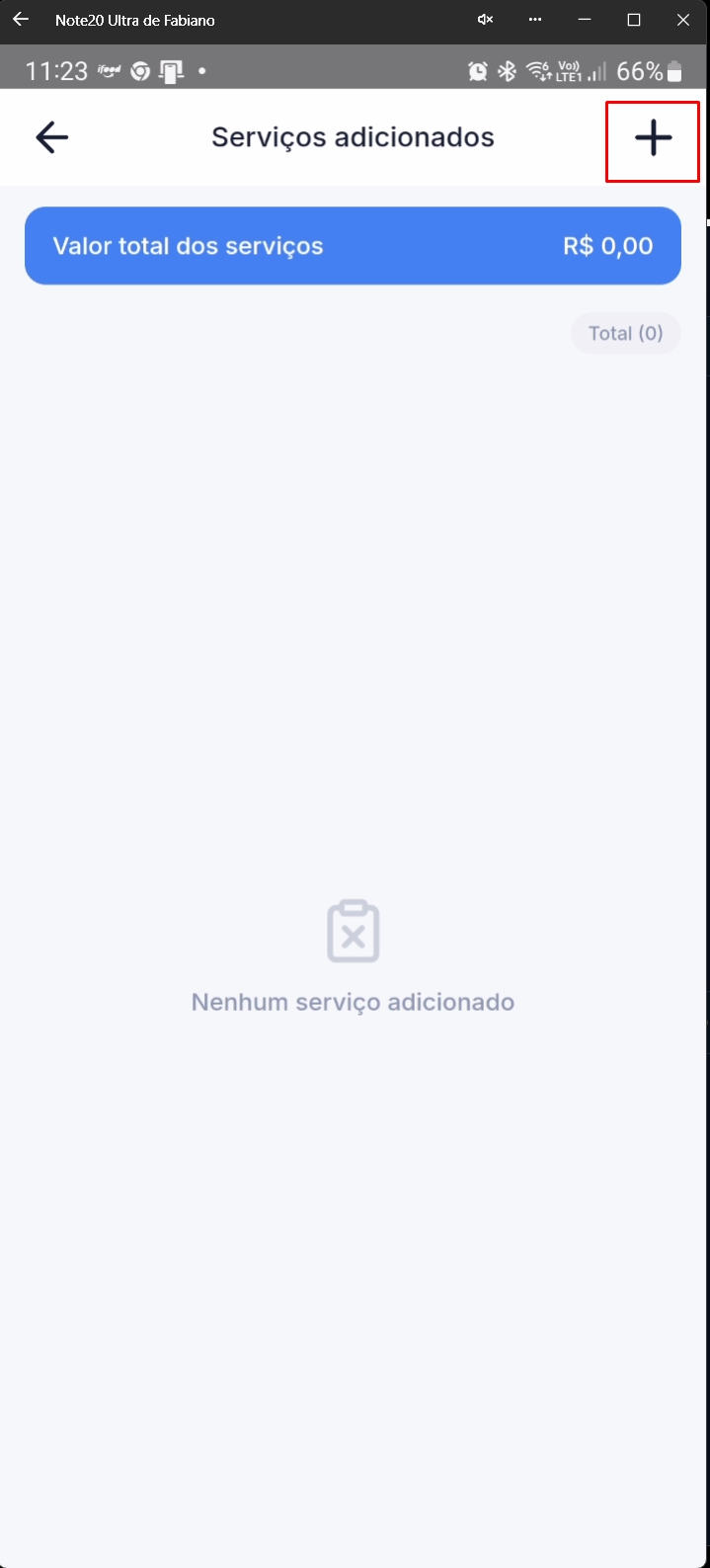 Tela após clicar em adicionar novo serviço