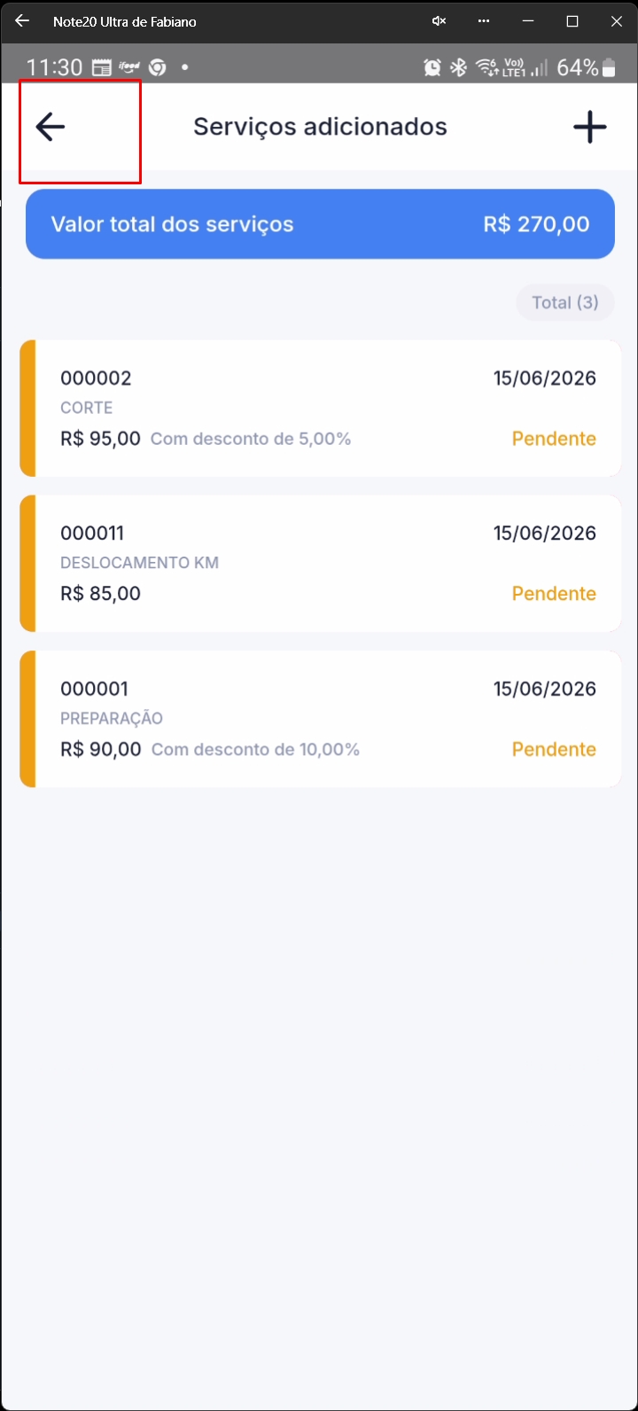 Tela final de serviços com botão de retorno