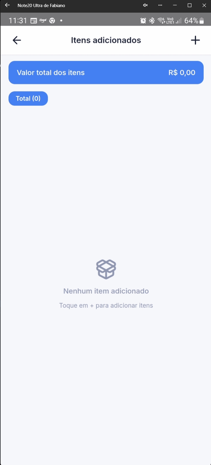 Tela vazia de itens com destaque para adicionar novo