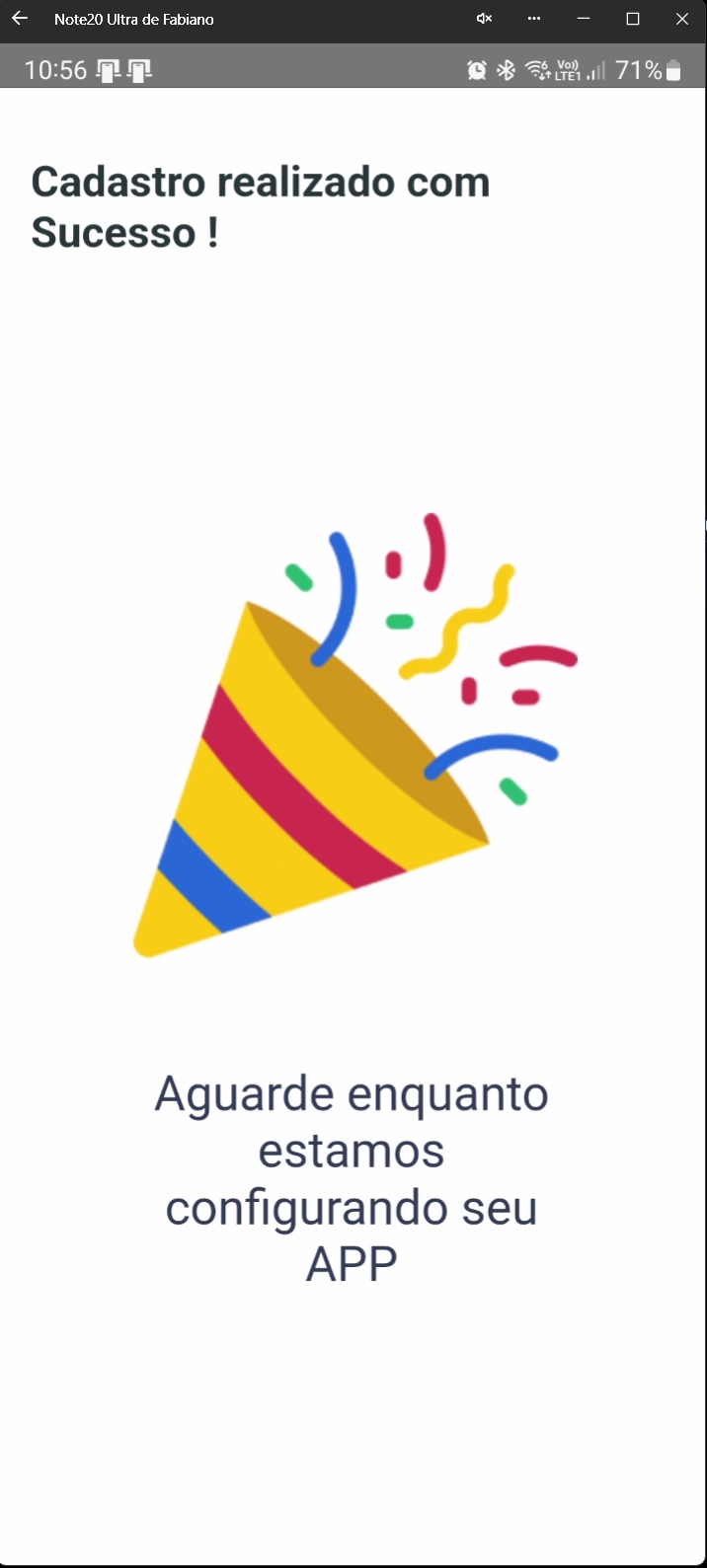 Tela de confirmação de cadastro realizado