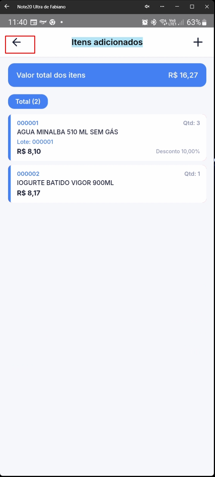 Tela final de itens com botão de retorno