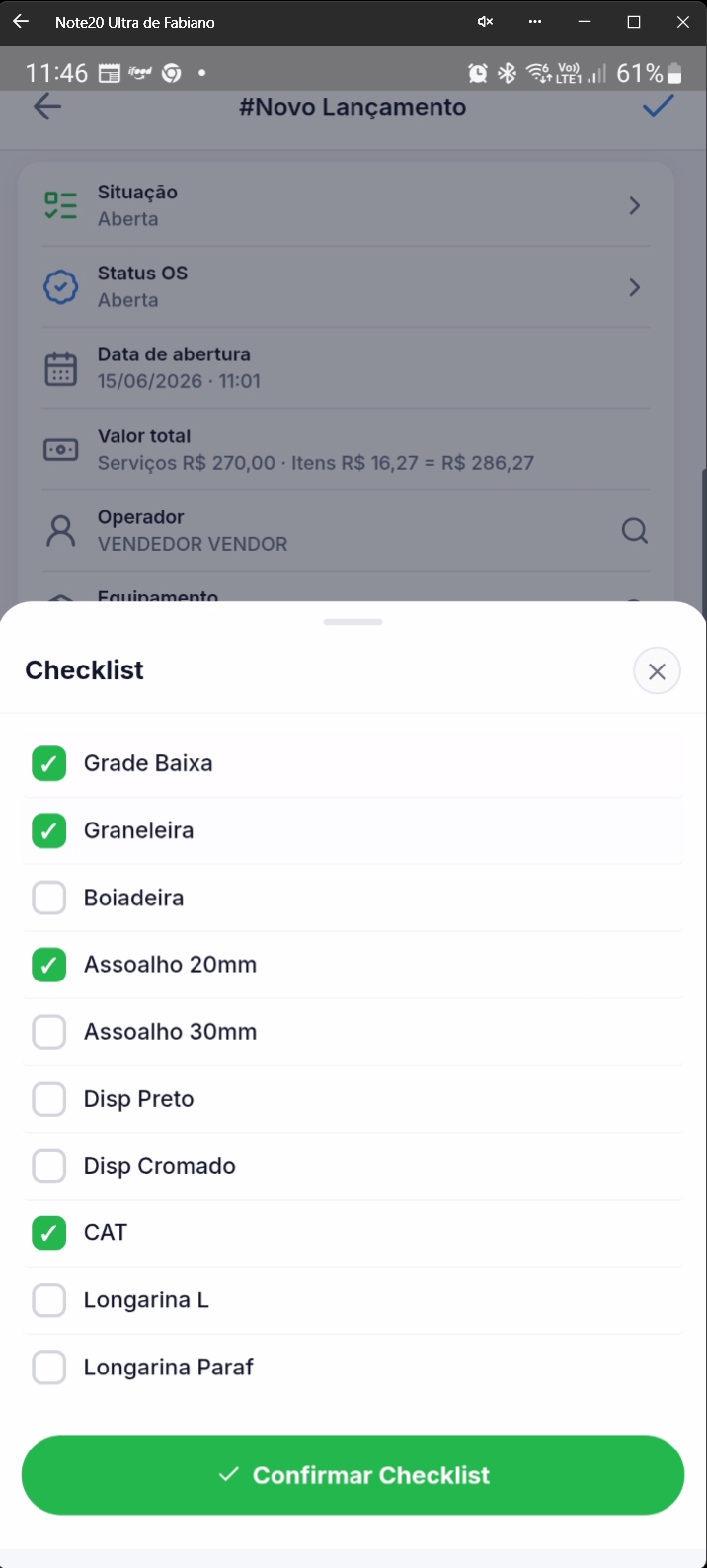 Tela listando checklists disponíveis