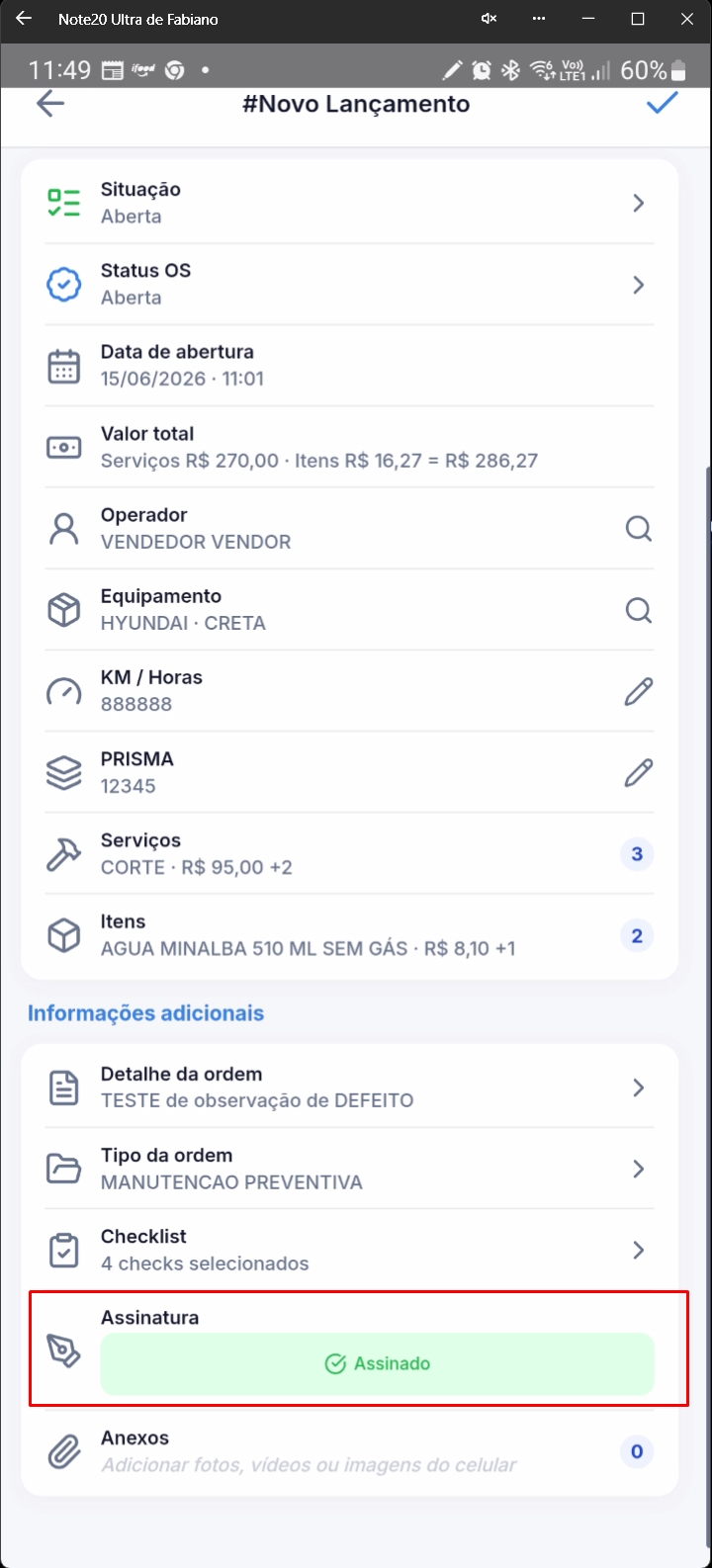 Tela expandida mostrando assinatura confirmada