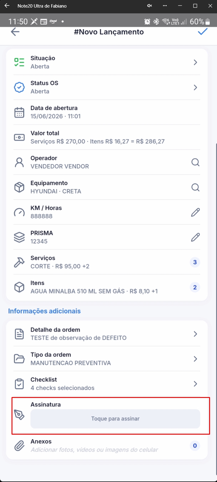 Formulário com assinatura removida e campo disponível