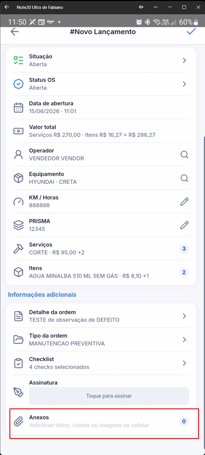 Formulário destacando seção de anexos vazia