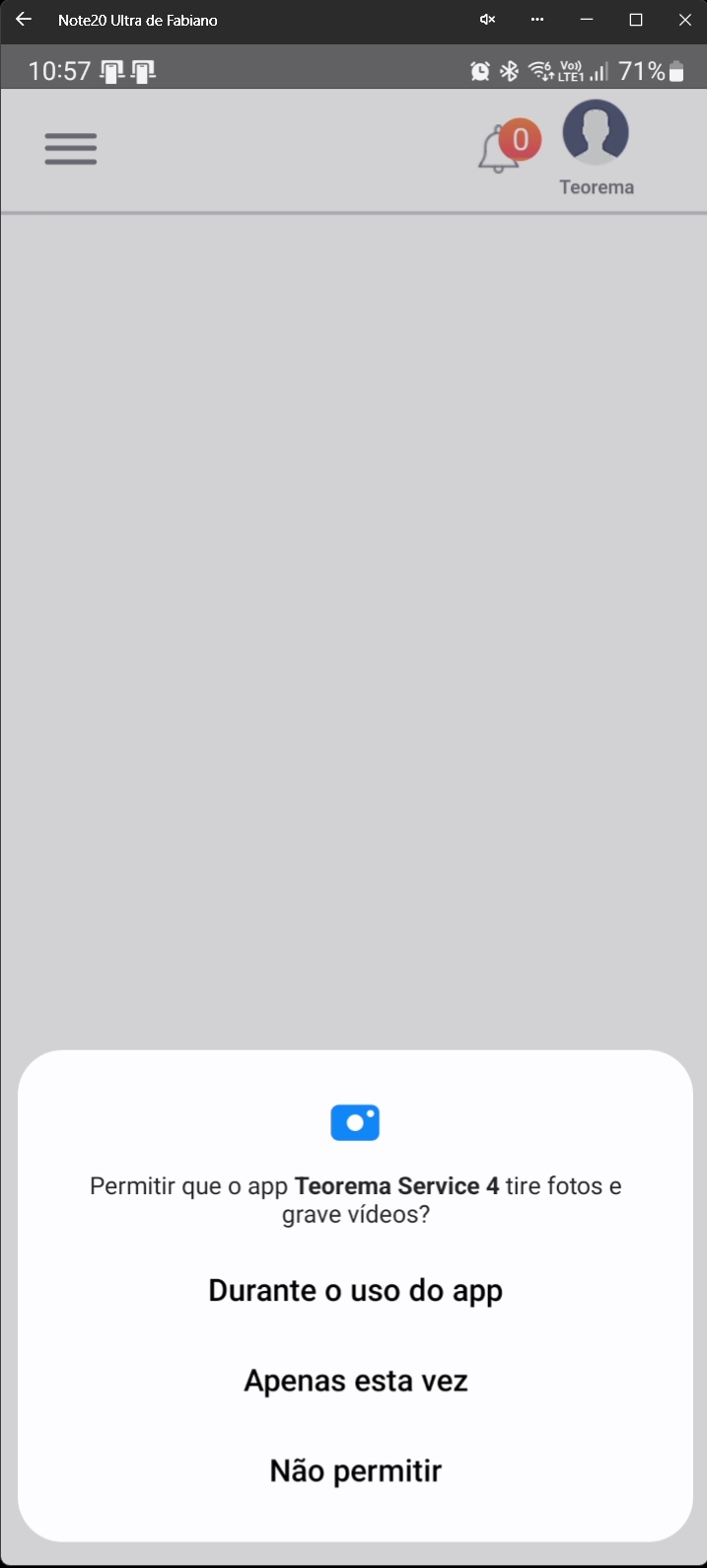 Diálogo de permissão do Android para câmera