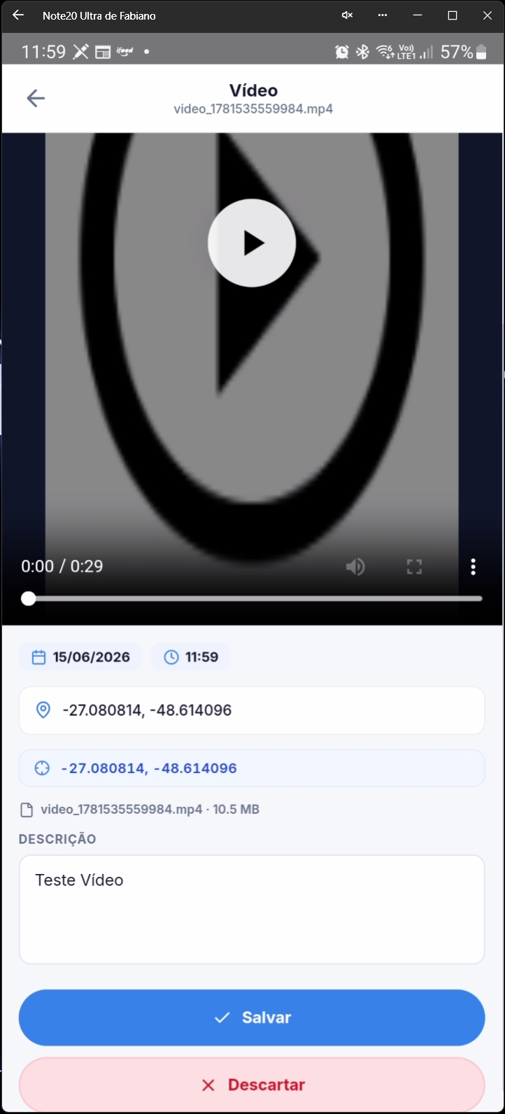 Tela mostrando pré-visualização de vídeo com metadados