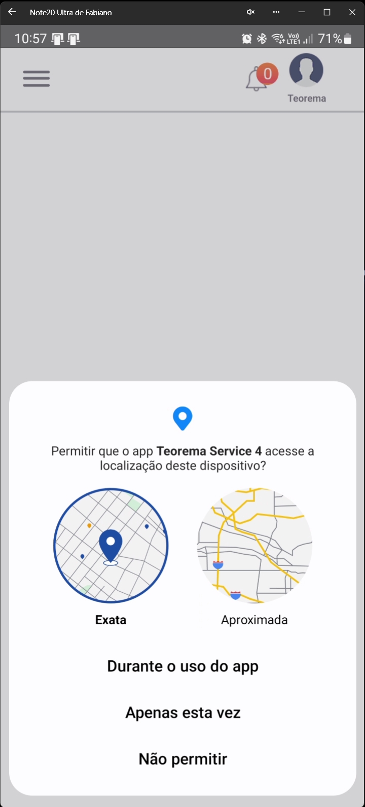 Diálogo de permissão do Android para acesso à localização