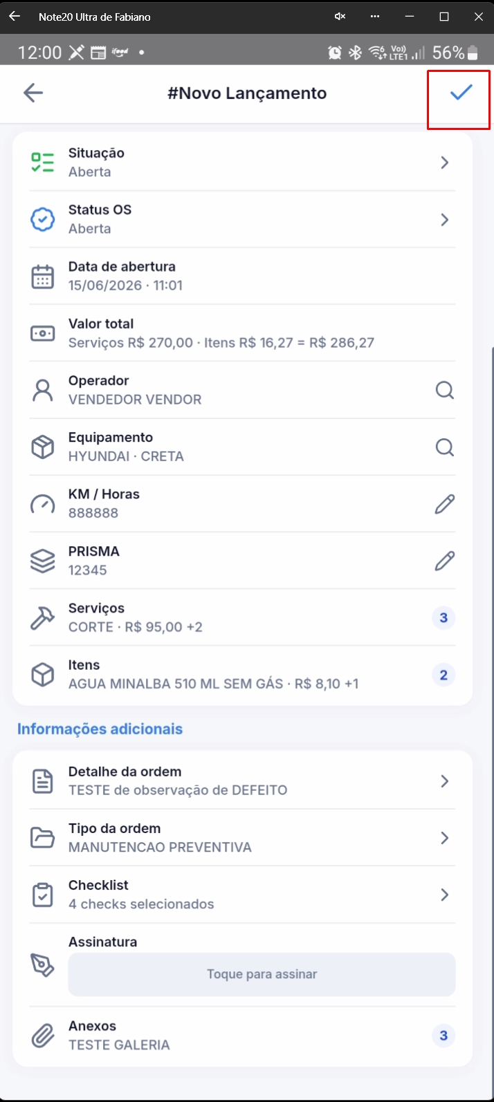 Formulário completo de Novo Lançamento com botão confirmar