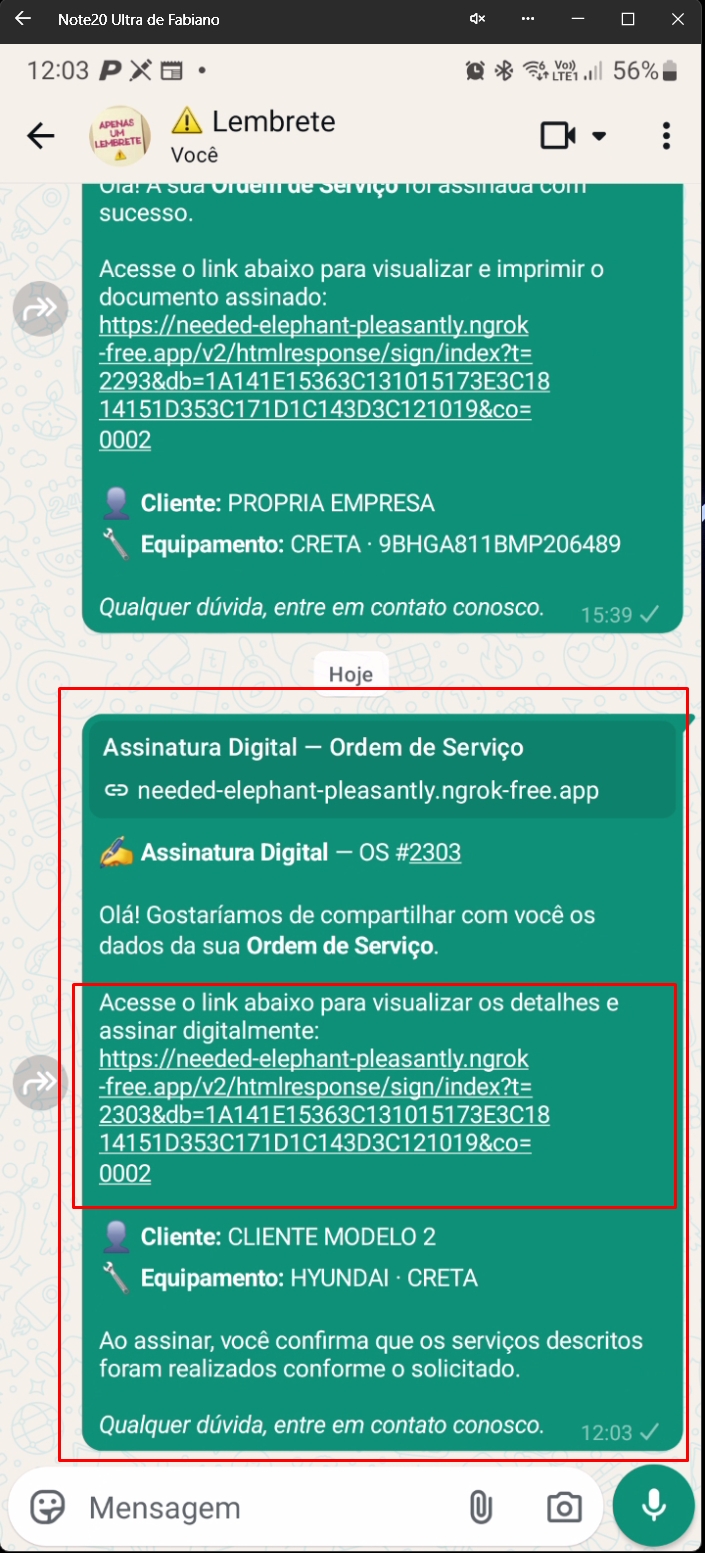 Conversa do WhatsApp mostrando link compartilhado