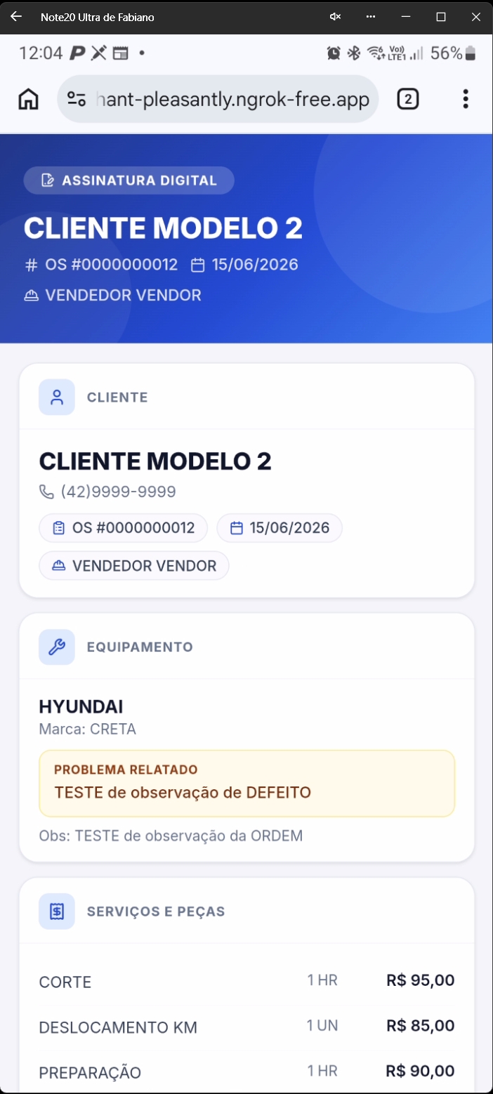 Página web de assinatura mostrando informações da O.S.