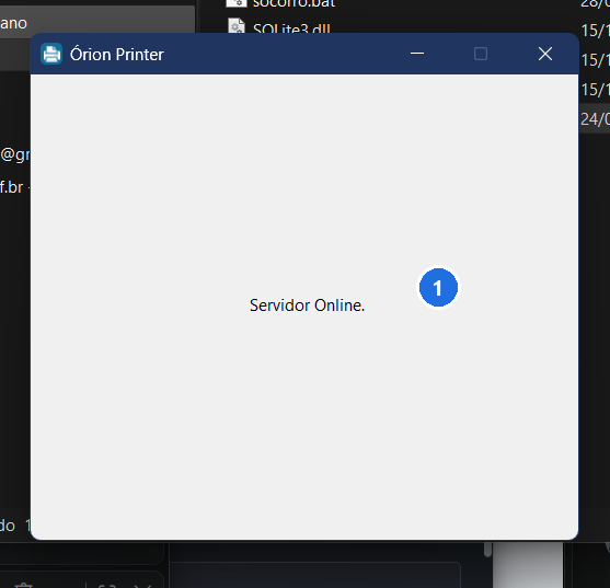 Janela Órion Printer com a mensagem Servidor Online