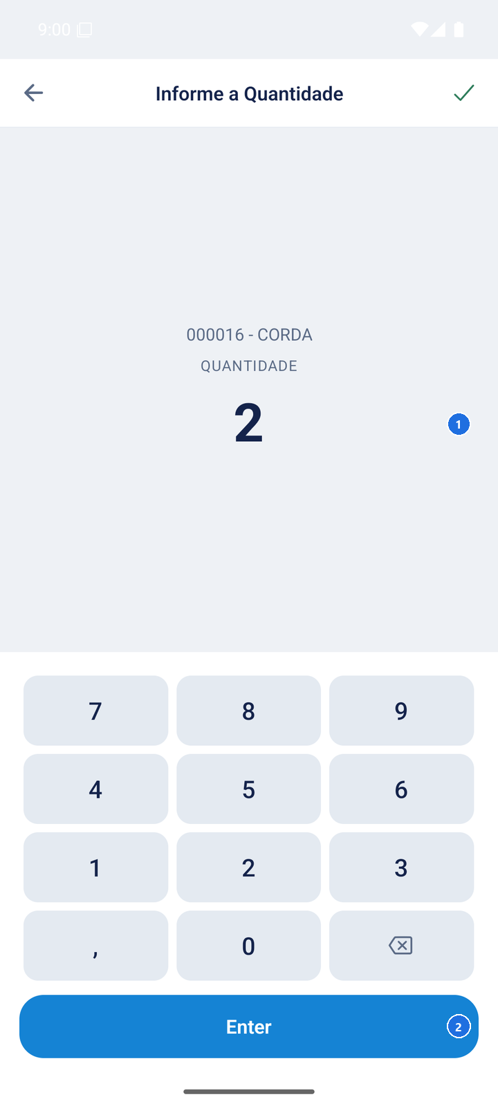 Teclado numérico com campo de entrada e botão Enter