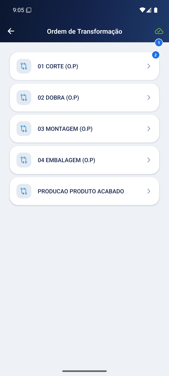 Tela com lista de processos disponíveis
