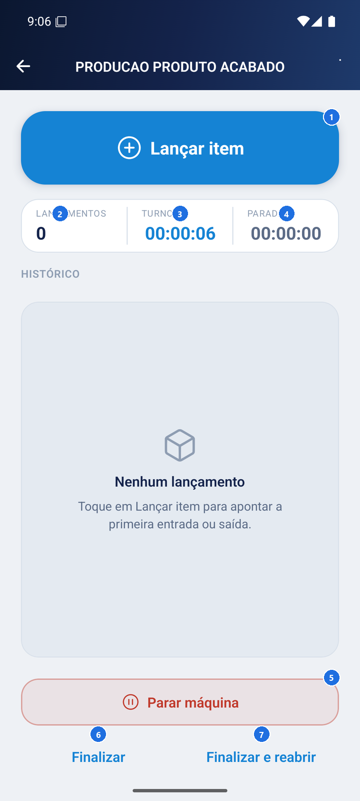 Tela de acompanhamento de OT aberta com histórico de lançamentos