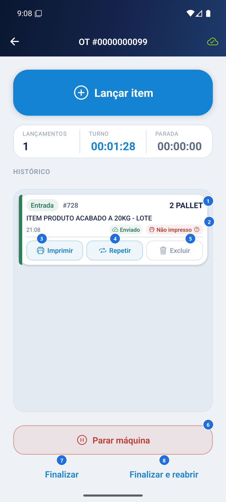 Tela com lista de lançamentos realizados