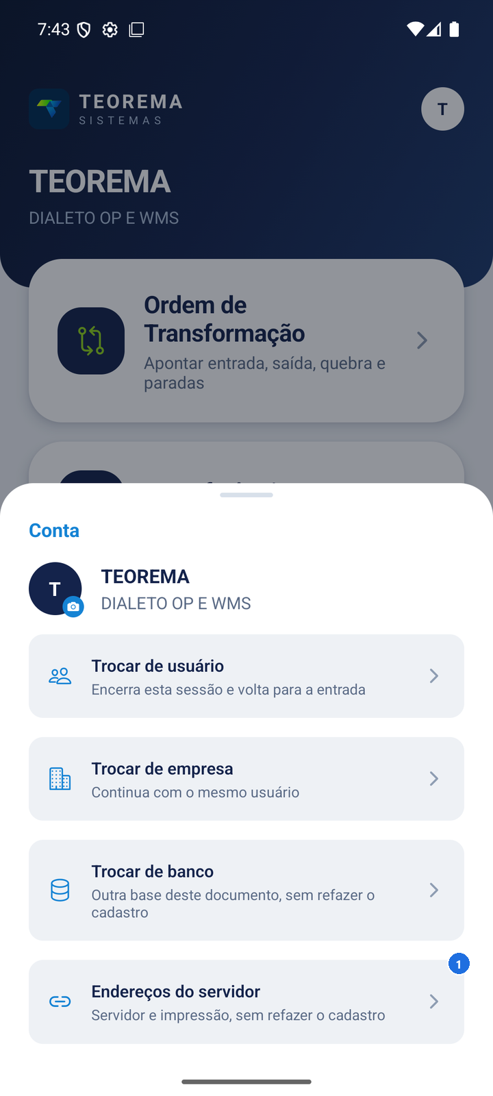 Tela inicial com ícone de usuário destacado