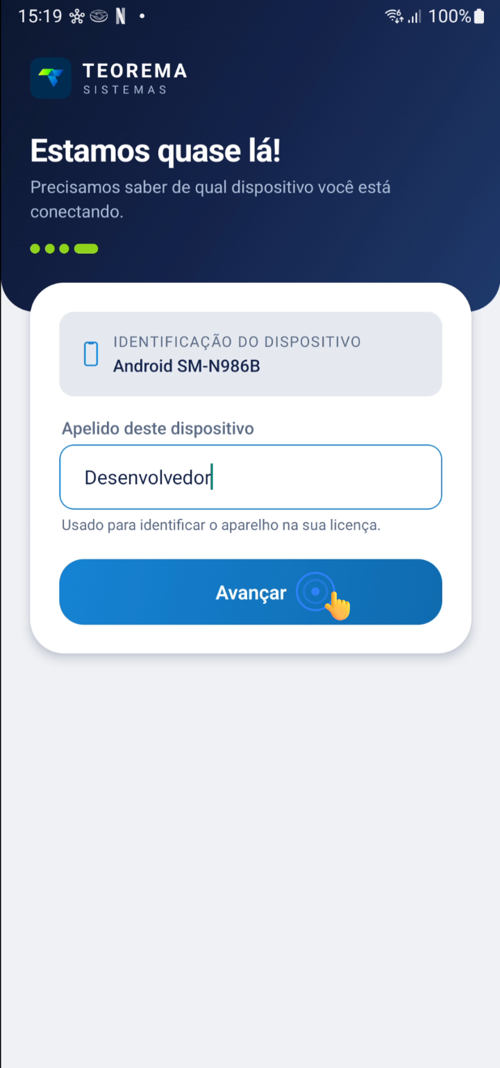 Tela de entrada do nome do aparelho