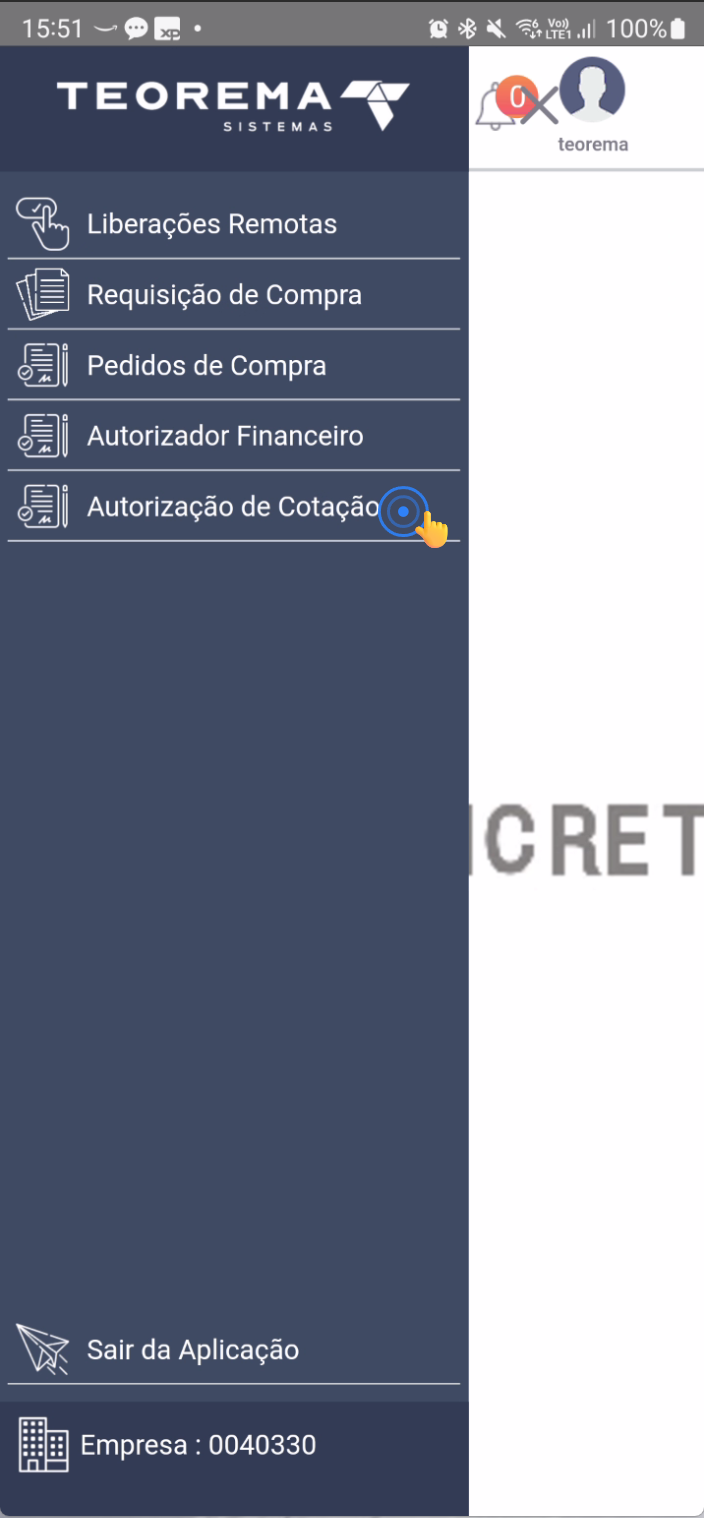 Tela inicial de cotações pendentes com lista de itens