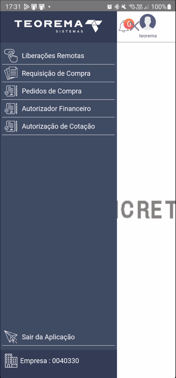 Tela de saída ou logout do aplicativo