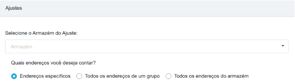 Formulário com seleção de armazém e opções de tipo de inventário