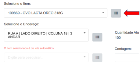 Formulário para item de lote automático
