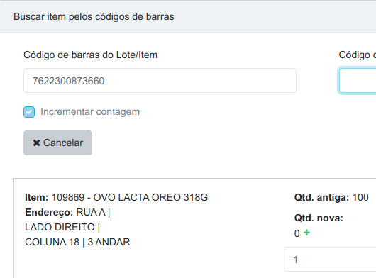 Busca por código de lote/item para item de lote automático